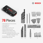 78 PCS Bosch Drill Bits Set Screwdriver Socket Tool Box Wood Metal Tile