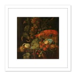 De Heem Still Life Fruit And A Lobster Painting 8X8 Inch Square Wooden Framed Wall Art Print Picture with Mount