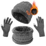 flintronic Bonnet Écharpe et Gants à Écran Tactile, Tricotés Ensemble d'hiver Bonnet écharpe Gants d'écran Tactile Homme Femme, Ensemble Chauds d'hiver 3en1 avec Double Polaire Chaud Écharpe Chapeau