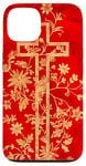 Coque pour iPhone 13 Rouge classique floral Jésus est roi Christian Faith nouveautés