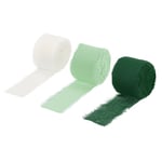 3 Rolls Chiffon Ribbon 1-1/2" 10Yard Dark Green/Sage Green/Cream