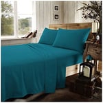 Drap Plat en Flanelle pour lit Simple - Chaud et Confortable - Coton brossé - Bleu Sarcelle