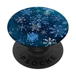 PopSockets Hiver Cristal de Glace Bleu Clair Blanc Flocons de Neige PopSockets PopGrip - Support et Grip pour Smartphone/Tablette avec un Top Interchangeable