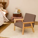 Fauteuil enfant en bois et tissu bouclette taupe. ISAK L 47 x P 43.5 x H 50cm