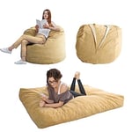 MAXYOYO Lit de Sac de Haricots - Se transforme d'un Fauteuil Poire de Haricots en Lit - Pouf Poire avec Housse Douce et Rembourrage Moelleux Inclus pour Adulte, Invités (Chameau, Reine)