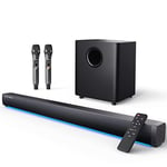 LEFANDI Soundbar for TV with Subwoofer, Bluetooth 5.0 TV Speakers with 2 Wireless Microphones, Surround Stereo Sound System with HDMI ARC/Optical/AUX/USB, Wall Mountable, Remote Control Included