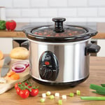 Quest 1.5L Slow Cooker Stainless Steel 3 Temperature Settings with Glass Lid