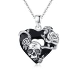 ECHOOY Collier en argent sterling avec pendentif en forme de tête de mort, rose, gothique en cristal autrichien, collier d'Halloween, cadeau pour femme et homme, Argent sterling