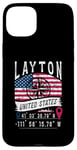 Coque pour iPhone 15 Plus Layton Drapeau des États-Unis Coordonnées GPS Layton