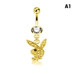 1 st Bunny Dangle Belly Ring Paved CZ Gems Kirurgiskt stål A1