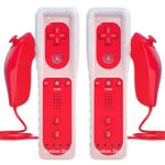 TechKen 2 Pièce Manette de Wii avec Manette Nunchuck,Contrôleur de Wii Télécommande Controller pour Wii Remote Motion Plus Intégré avec Contrôleur Nunchuk Étui en Silicone Dragonne pour Wii (Rouge)