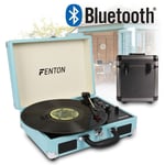 Blue Leather Record Player USB, Speakers & 80 x 12" LP Vinyl Storage Box