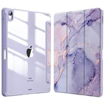 Fintie Étui Hybride Fin pour iPad Air 5e génération (2022) / iPad Air 4e génération (2020) 10,9" – [Porte-Crayon intégré] – Coque arrière Transparente, marbre Lilas