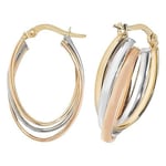 James Moore TH ER1002 9k Tri Colour Gold Oval Hoop Earrings Jewellery