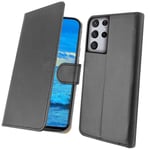 Leather Wallet Flip Cover Case for Samsung Galaxy S21 Ultra (Black) Black