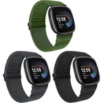 3-pack elastiska nylonremmar kompatibla med Fitbit Versa 4-rem/fitbit Versa 3-rem/fitbit Sense-rem/sense 2-rem, mjuk ögla justerbar sportrep