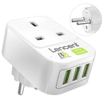 LENCENT UK to EU Travel Adapter Converter Type E / Type F Plug with 3 USB Ports