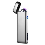 tenger Electronic Lighter Rechargeable Dual Arc Beam Cigarette Lighters Windproof Flameless with USB Cable Matte Sliver