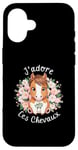 Coque pour iPhone 16 Accessoires cheval équitation filles kawaii fleurs cavalière