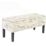 Mendler - Banc/coffre de rangement Renens, 95x36x44, tissu, motif écriture