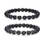 Bracelet œil de tigre pour hommes, ensemble de bracelets de perles en pierre naturelle de 8MM, bracelets extensibles en pierre de lave, réglables, en perles de cristal noir, cadeaux pour hommes