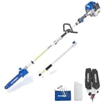 Hyundai 52cc Long Reach Petrol Pole Saw/Pruner/Chainsaw 26cm Bar & Up to 2.7m Reach, Anti-Vibration, Triple Split Shaft with 3 Year Warranty