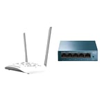 TP-Link Point d'Accès Wi-FI N300 Mbps TL-WA801N, 1 Port Ethernet, 2 Antennes Externes Omnidirectionnelles Fixes & Switch Ethernet (LS105G) Gigabit 5 Ports RJ45 Metallique 10/100/1000 Mbps