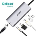 Delippo PD USB C Hub 4K HDMI,2 USB 3.0 Ports,Type C Adapter,SD Card Reader,1000M Ethernet ports 6 IN 1 multifunction adapter For MacBook Pro,Dell XPS 15 13, Lenovo Yoga 720, Chromebook,Galaxy S9 S8
