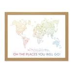 Artery8 World Travel Landmark Line Map Oh The Places You Will Go! Rainbow White Artwork Framed Wall Art Print 18X24 Inch