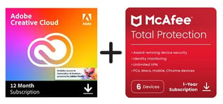 Adobe Creative Cloud All Apps + McAfee Total Protection 2023 | 6 Devices | 12 Months | 2023 | Activation Code by email