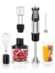 Danett 6 in 1 Hand Immersion Blender, 1000W 12 Speed Handheld Blender with 600ml Beaker, 500ml Chopper, Egg Whisk, Milk Frother, Stainless Steel Blades for Soups Smoothies Purees