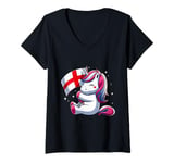 Womens Unicorn Hugging England Flag Boys Girls Women Kids English V-Neck T-Shirt