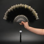 Feather Folding Fan Fairy Dark Gothic Court Dance Bröllop svart