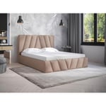 Lit coffre 140 x 190 cm - Velours - Beige + Matelas - LIDAMA de Pascal Morabito