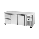 Royal Catering Saladette Kjøleskap - 410 l 2 rom / skuffer 179,5 x 70 cm klasse B rustfritt stål