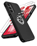 LeYi for Samsung Galaxy A14 4G-5G Case: A 14 Phone Cover with 2 Tempered Glass Screen Protector,Heavy Duty Protection Shockproof with 360 Ring Holder Stand Magnetic Silicone Case for Galaxy A14 Black