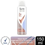 Sure Anti-Perspirant 96H Maximum Protection Deodorant Clean Scent, 150ml