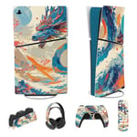 PlayVital Autocollant pour ps5 Slim Console Digital Edition Sticker Skin pour ps5 Slim,Kit d'Autocollants Accessoires pour ps5 Manette pour ps5 Télécommande&Casque&Station de Charge-Dragon Elysium