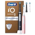 Oral-B iO3 Brosses À Dents Électriques, Noire et Rose, Avec Le Capteur De Pression Pour Protéger Les Gencives, Lot De 2 Avec Des Accessoires, 2 Brossettes De Rechange, Chargeur