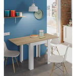 Dmora - Table extensible Newark, Table à manger pliante avec ouverture de livre, Table auxiliaire pliable, cm 67x67/135h79, Blanc et Chêne, avec