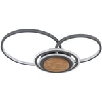 Plafonnier bois plafonnier LED éclairage de la lampe de salle à manger au design rond, métal, graphite brun foncé, 1x LED 40W 1500lm 3000K, LxlxH