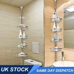 4 Tier Telescopic Pole Bathroom Corner Shower Storage Shelf Rack Organiser Caddy