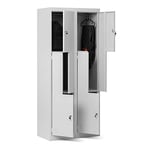 Domator Armoire vestiaire Z02 Casier Metallique avec 4 Compartiments Fentes d'aération Revêtement par Poudre 185 cm x 80 cm x 45 cm (Gris)