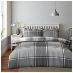 GC GAVENO CAVAILIA Reversible Check Duvet Cover King Size, Tartan Quilt Covers, Checkered Bedding & Polycotton Linen Set, Grey