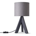 Paco Home Lampe À Poser Trépied Lampe De Chevet Lampadaire Chambre E27 Abat-Jour Tissu Uni E14 Avec Interrupteur, Couleur:Grey (Ø17 cm), Type de luminaire___Couleur:Lampe de table - Noir