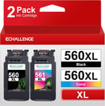 PGI-560 XL CLI-561 XL Lot de 2 cartouches d'encre pour Canon 560XL 561XL pour Pixma TS5350 TS5351 TS5352 TS5353 TS7450 TS7451 (noir, couleur)