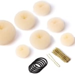 Hair Bun Maker Set - Ring Style Donut Hair Bun Maker with 5 Elastic Hair Ties,