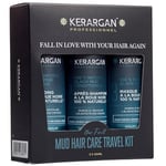 Kerargan - Kit Voyage Revitalisant à la Boue Noire de la Mer Morte pour Cheveux Gras et Cuir Chevelu Irrité - Shampoing, Après-shampoing, Masque - Purifie et Revitalise - Sans Sulfate, OGM - 3x100ml