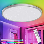 Plafonnier LED,Luminaire Plafonnier 24W avec Télécommande Sans Fil,Plafonnier Dimmable de Étoile 3200LM 13 RGB Backlight Rond,IP54,Plafonnier Salon,Salle de Bain,Chambre,Cuisine,Ø30cm