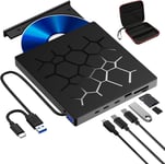 Lecteur Blu Ray CD DVD Externe USB 3.0 Type-C 3D BD Graveur CD/DVD Blu-ray Externe avec SD/TF & 2 USB avec 2 Interface Type-C Portable Lecteur Bluray Drive pour ordinateur portable PC Linux